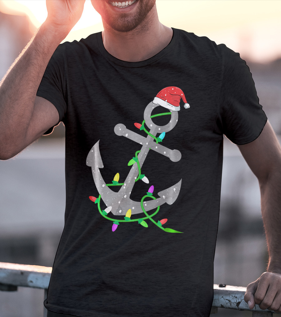 Merry Captain Santa Anchor With Christmas Lights T-Shirt