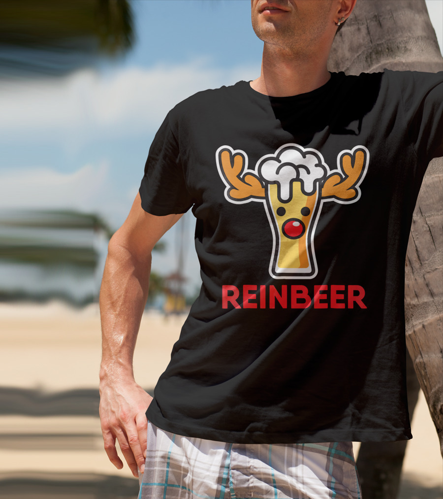 Rein Beer Reindeer With Antlers And Foamy Beer Head T-Shirt