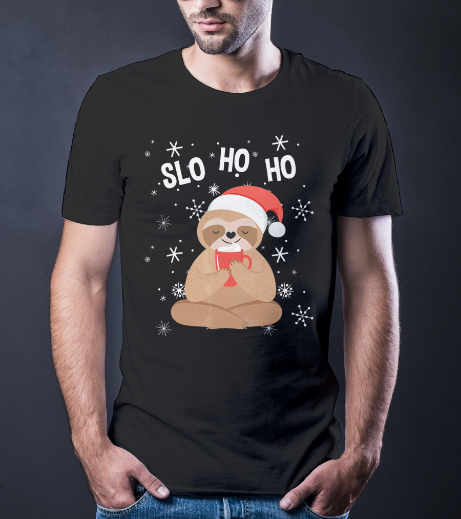 Slo Ho Ho Merry Slothmas Christmas Sloth Santa Hat T-Shirt