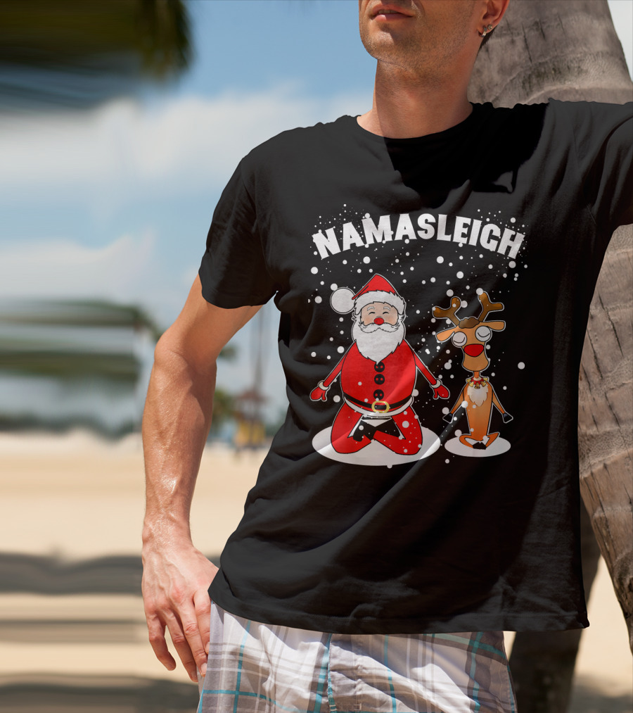NamaSleigh Funny Christmas Yoga Santa And Reindeer Meditation T-Shirt