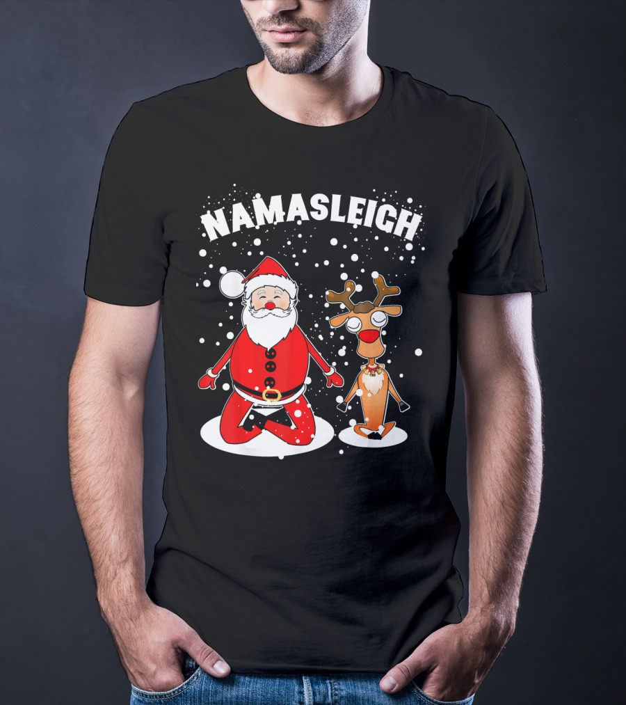 NamaSleigh Funny Christmas Yoga Santa And Reindeer Meditation T-Shirt