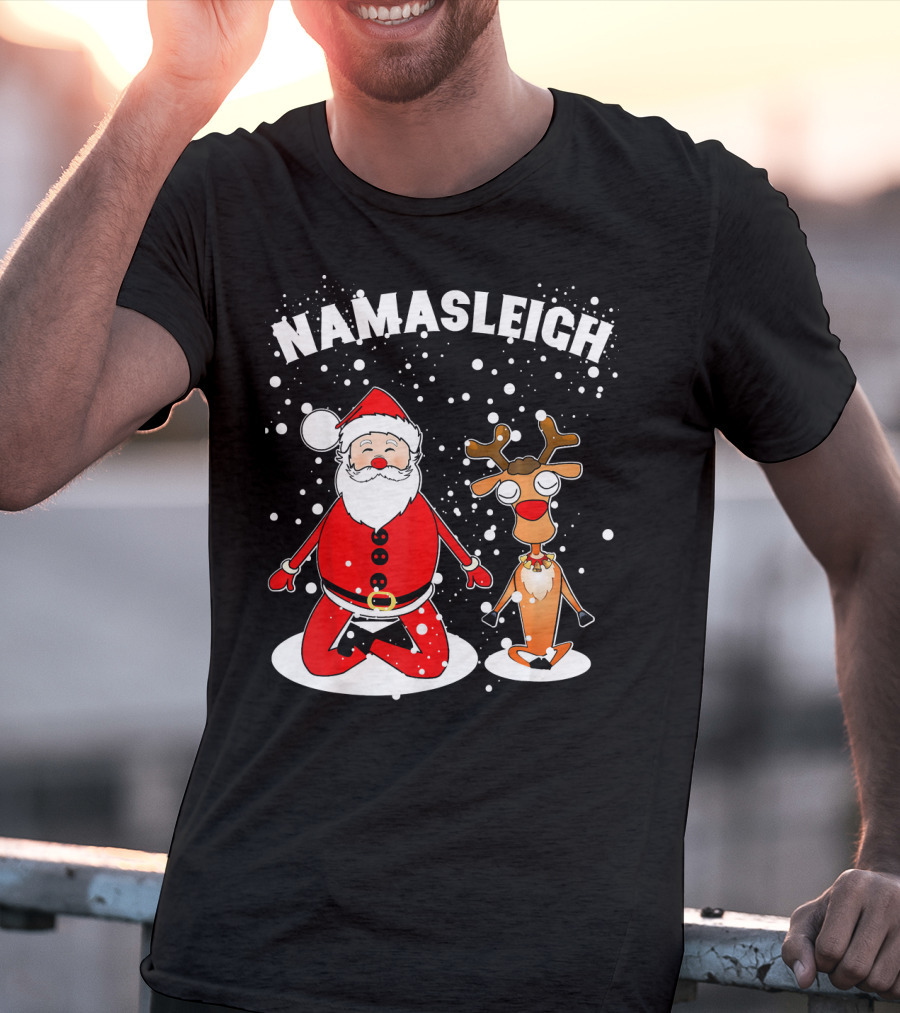 NamaSleigh Funny Christmas Yoga Santa And Reindeer Meditation T-Shirt