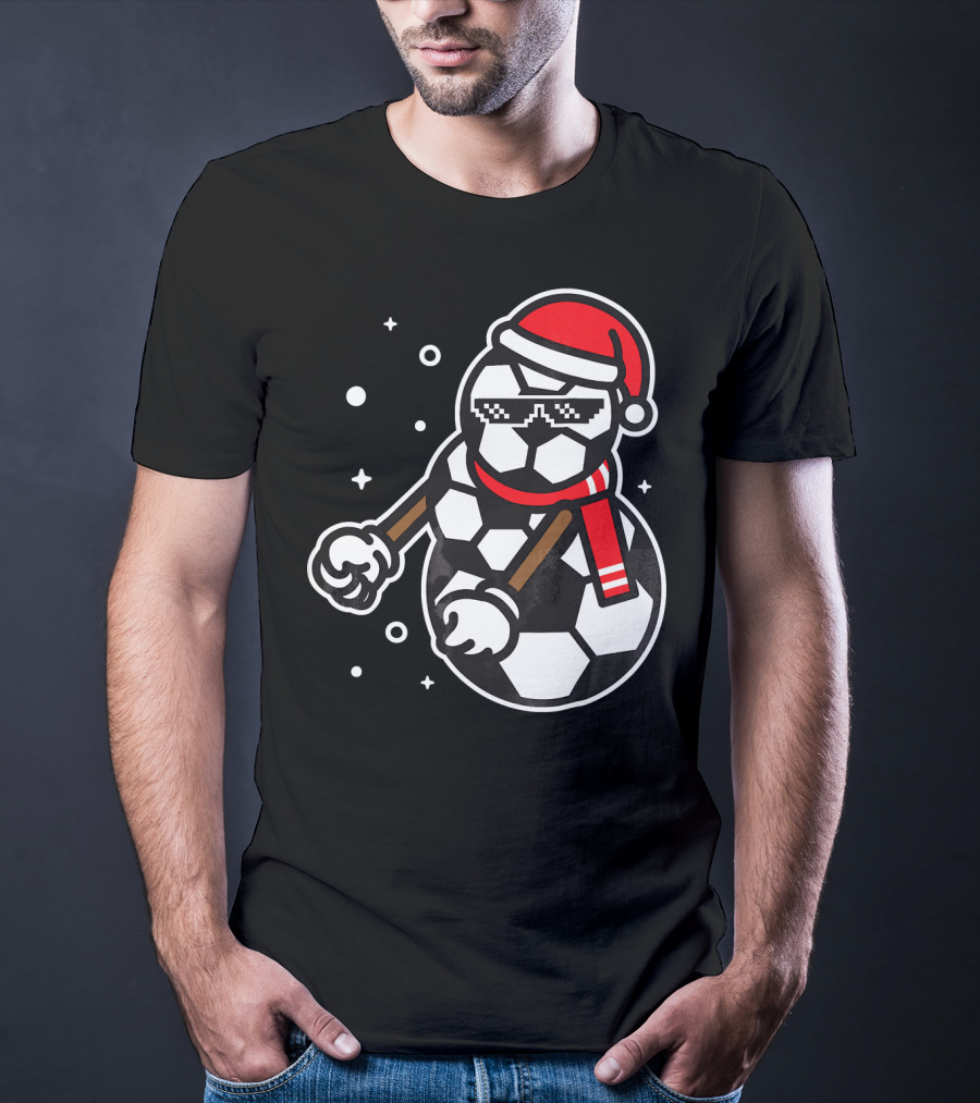 Soccer Player Snowman Funny Boy Girl Christmas Cool Santa Hat Pixel Glasses T-Shirt