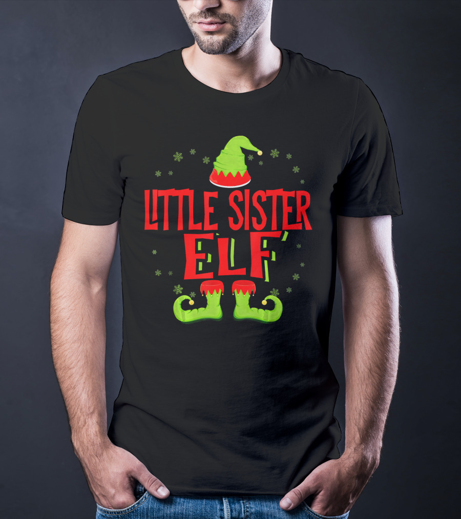 Little Sister Elf Christmas Hat And Shoes T-Shirt