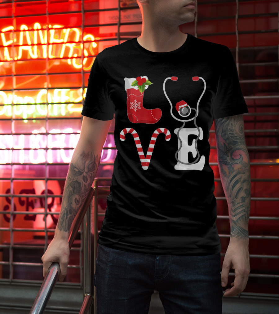 Christmas Nurse Love Santa Stethoscope T-Shirt