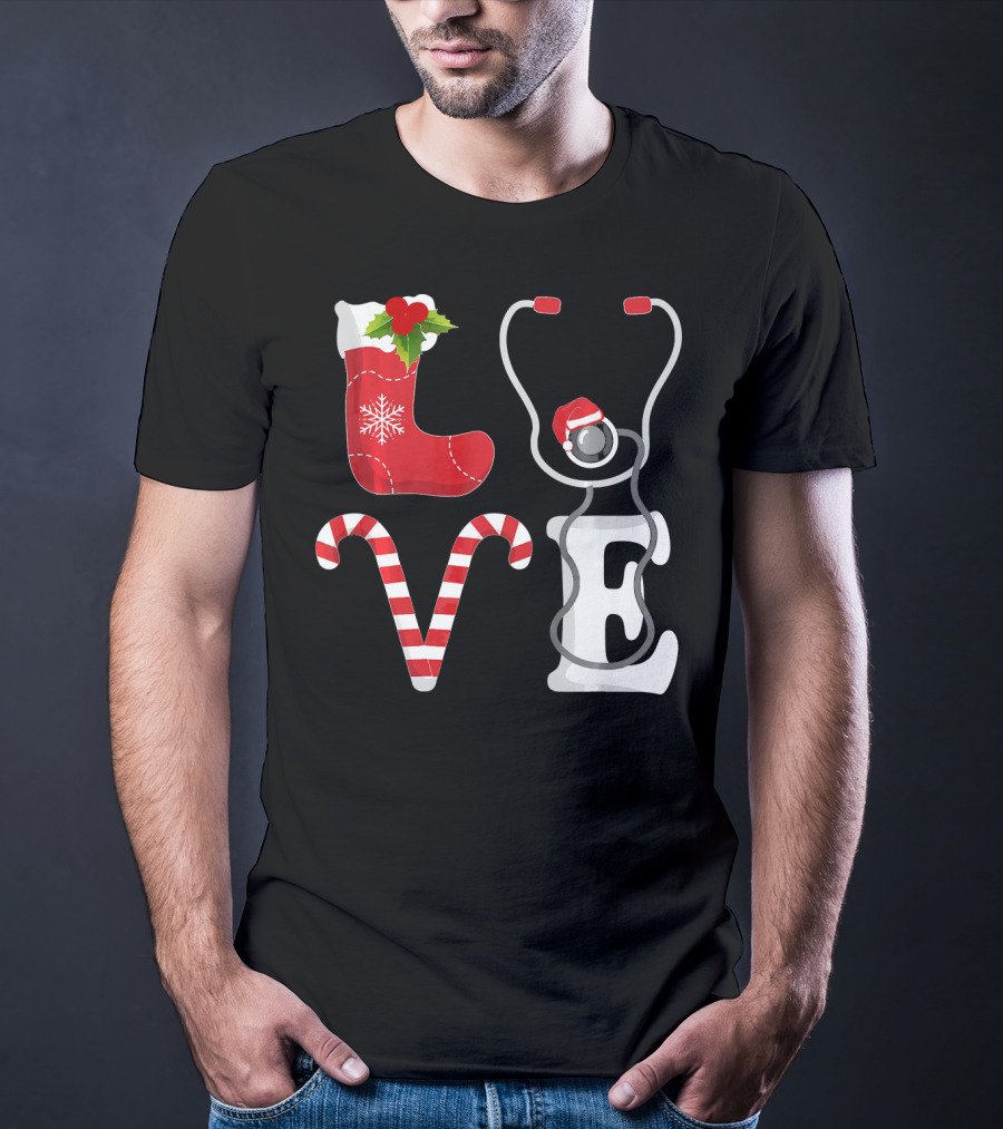 Christmas Nurse Love Santa Stethoscope T-Shirt