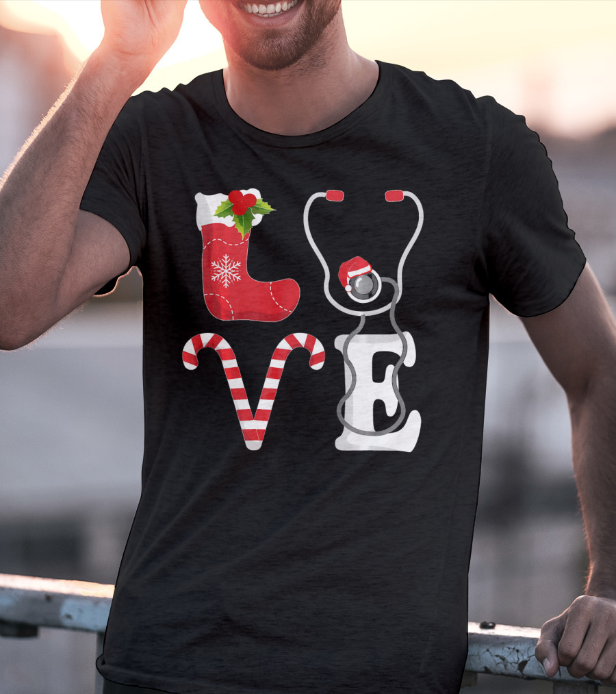 Christmas Nurse Love Santa Stethoscope T-Shirt
