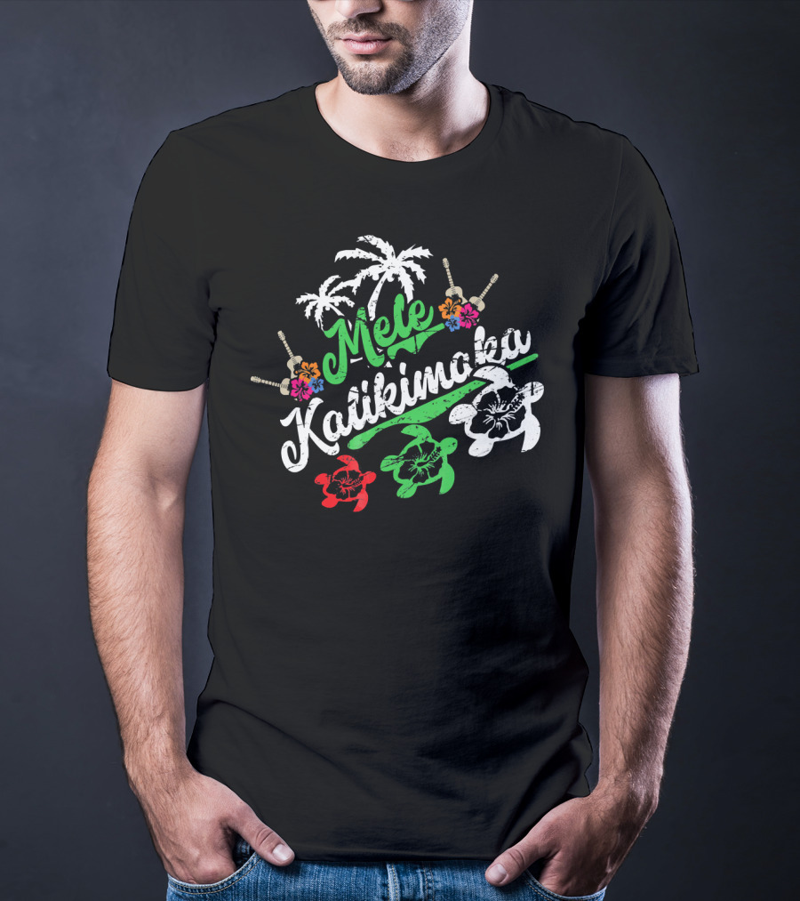 Mele Kalikimaka Hawaiian Turtles Palm Trees Flowers T-Shirt
