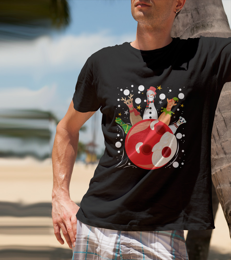 Bowling Pin Christmas Snowman Reindeer Elf Funny Bowler T-Shirt