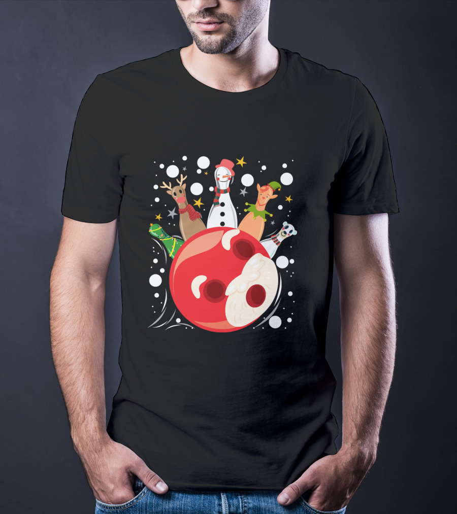 Bowling Pin Christmas Snowman Reindeer Elf Funny Bowler T-Shirt