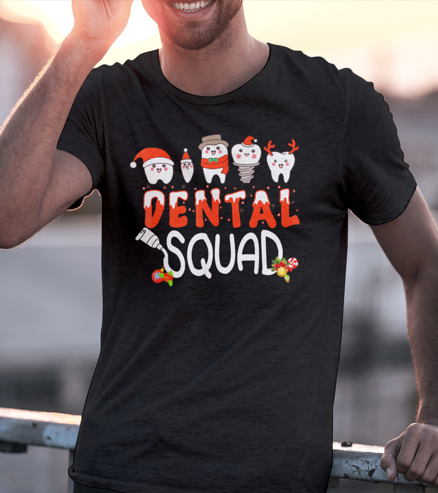 Dental Squad Tooth Christmas Santa Reindeer Festive Dent T-Shirt