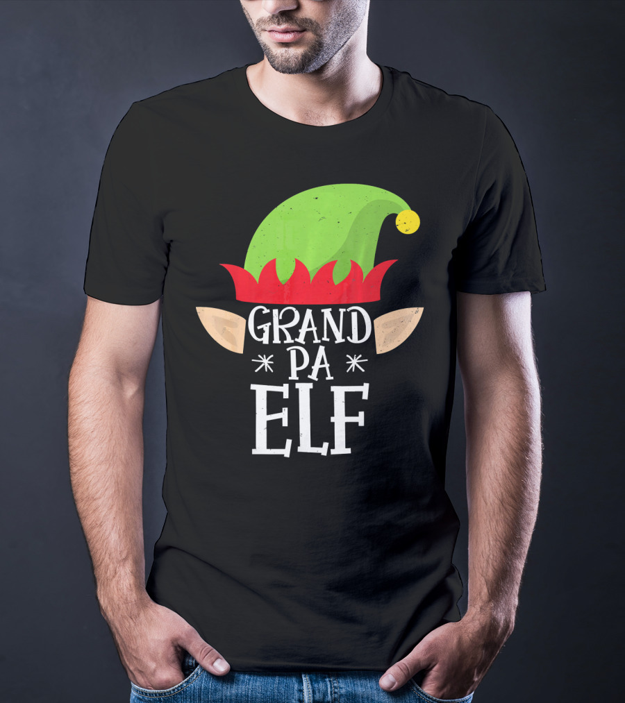Grandpa Elf Funny Christmas Family Match Holiday Hat And Ears T-Shirt