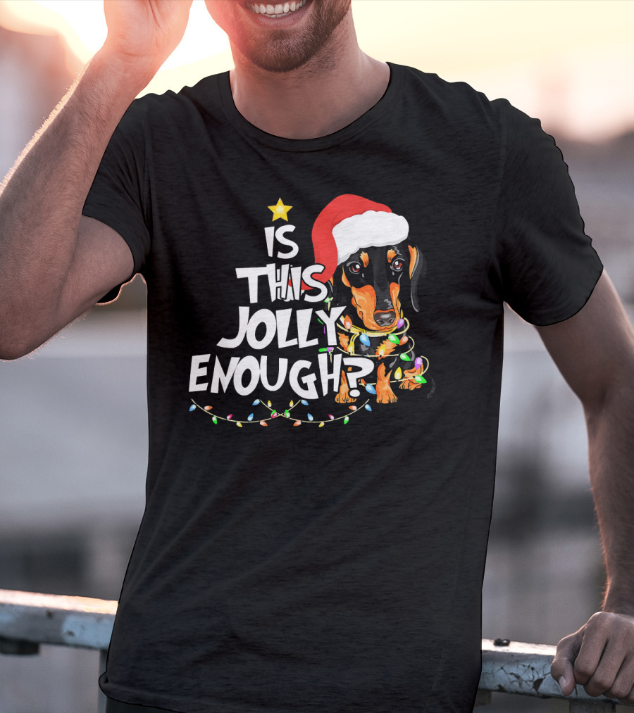 Is This Jolly Enough Christmas Dachshund With Santa Hat And Lights T-Shirt