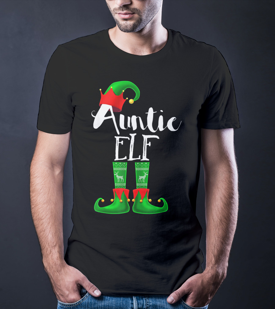 Auntie Elf Matching Family Christmas Socks And Hat T-Shirt