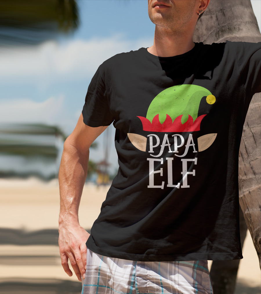 Papa Elf Hat With Ears Christmas T-Shirt