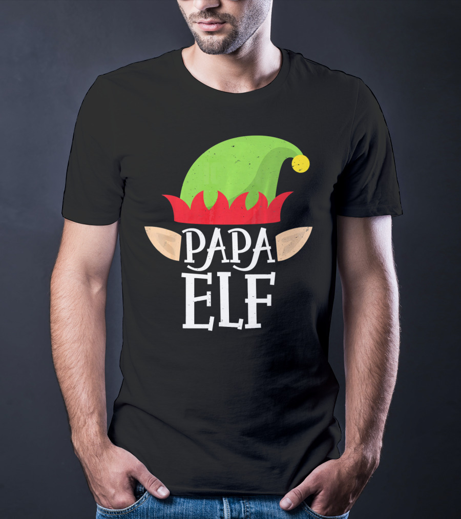 Papa Elf Hat With Ears Christmas T-Shirt