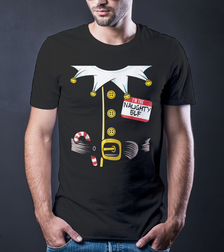 I'm The Naughty Elf With Candy Cane And Bell Collar T-Shirt