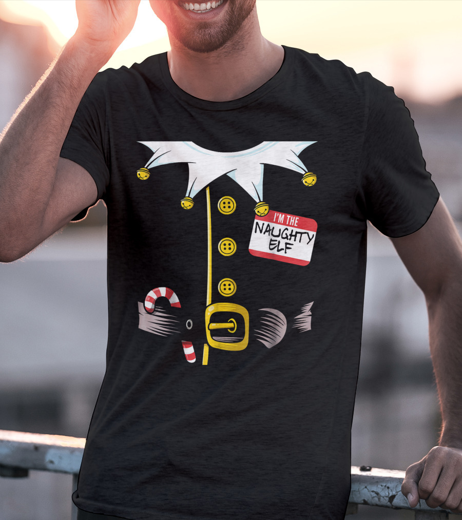 I'm The Naughty Elf With Candy Cane And Bell Collar T-Shirt
