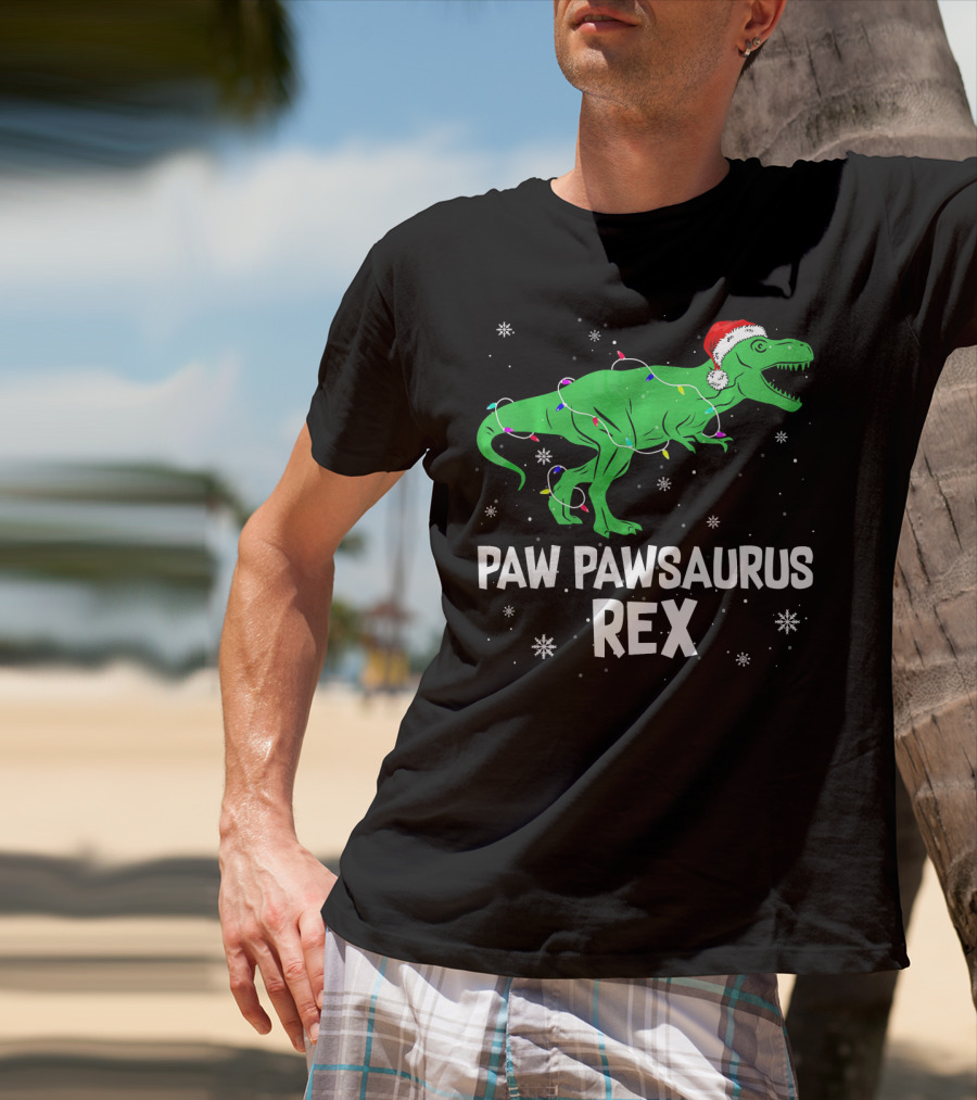 Paw Paw Saurus Rex Santa Hat Christmas Lights T-Shirt
