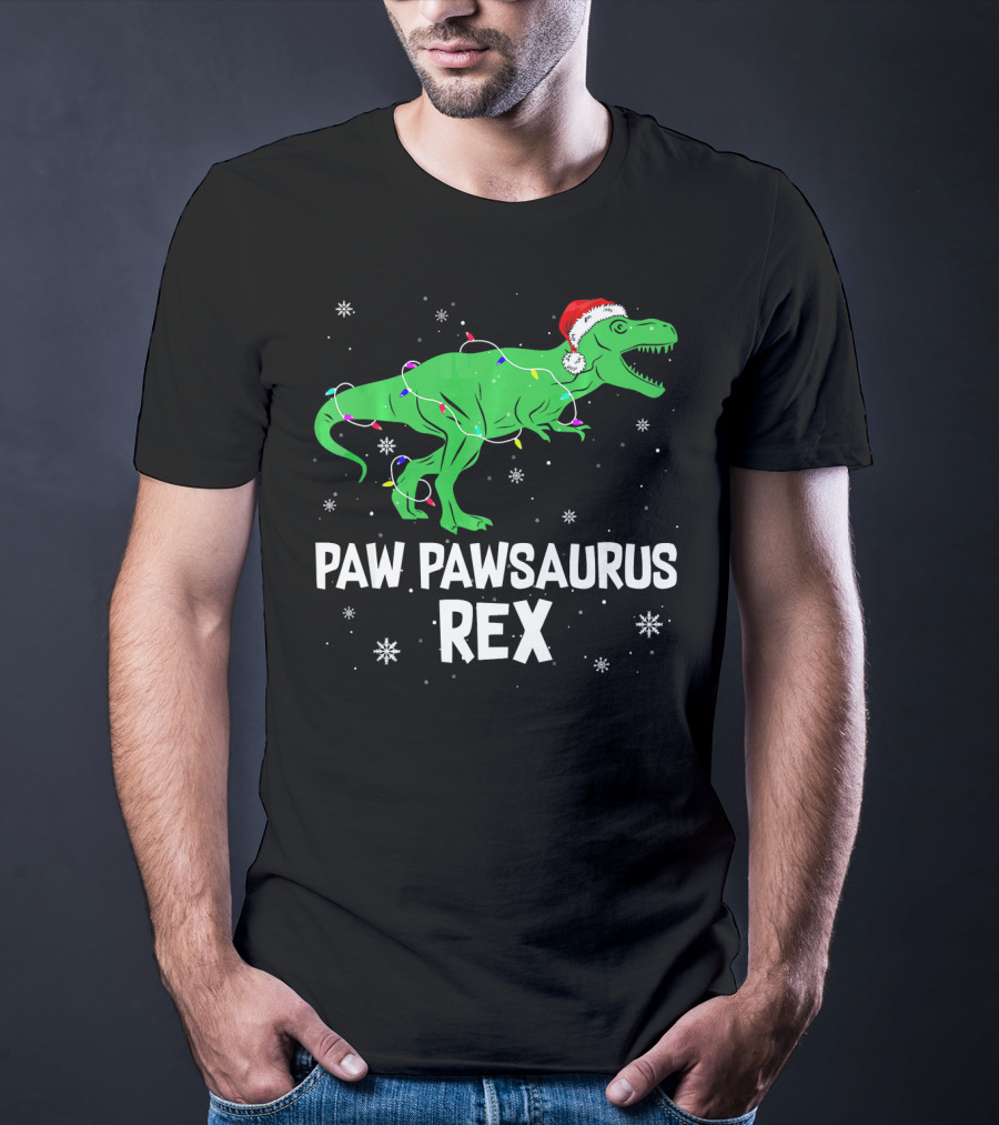 Paw Paw Saurus Rex Santa Hat Christmas Lights T-Shirt