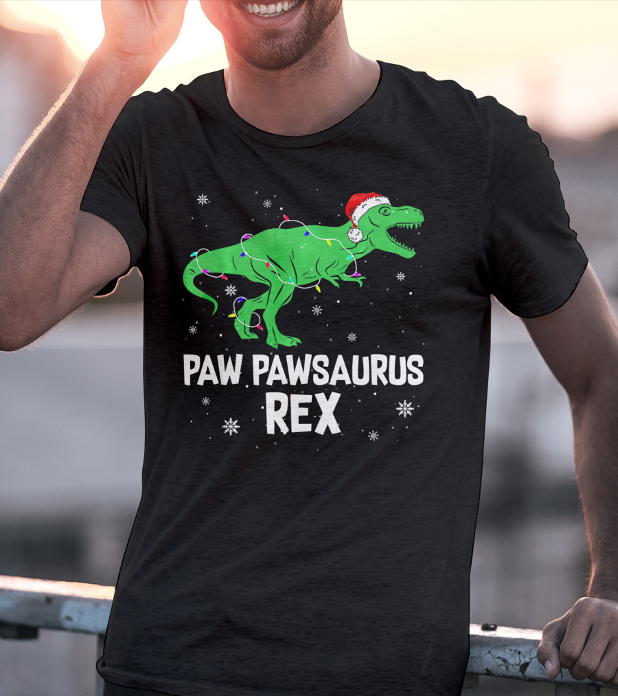Paw Paw Saurus Rex Santa Hat Christmas Lights T-Shirt