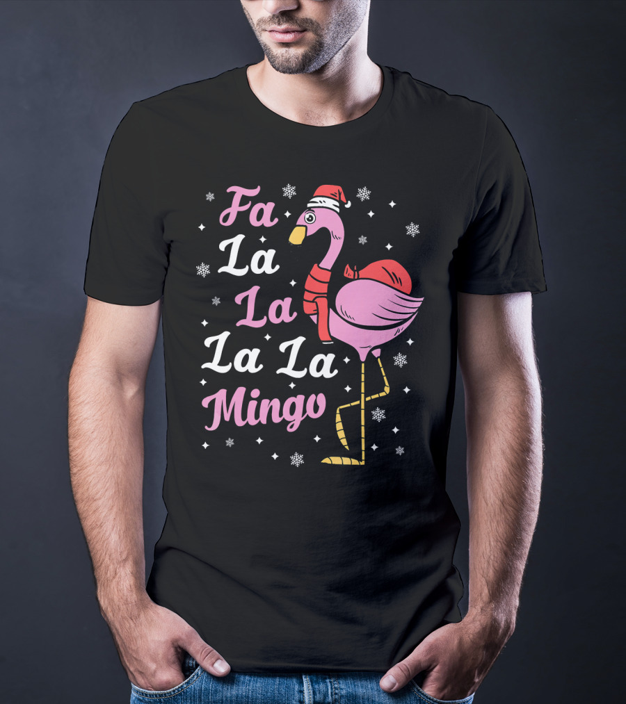 Fa La La La La Mingo Santa Flamingo Holiday Snowflakes T-Shirt