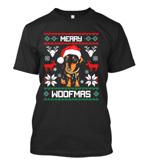Merry Woofmas Dachshund Christmas Holiday Sweater Doxie T-Shirt