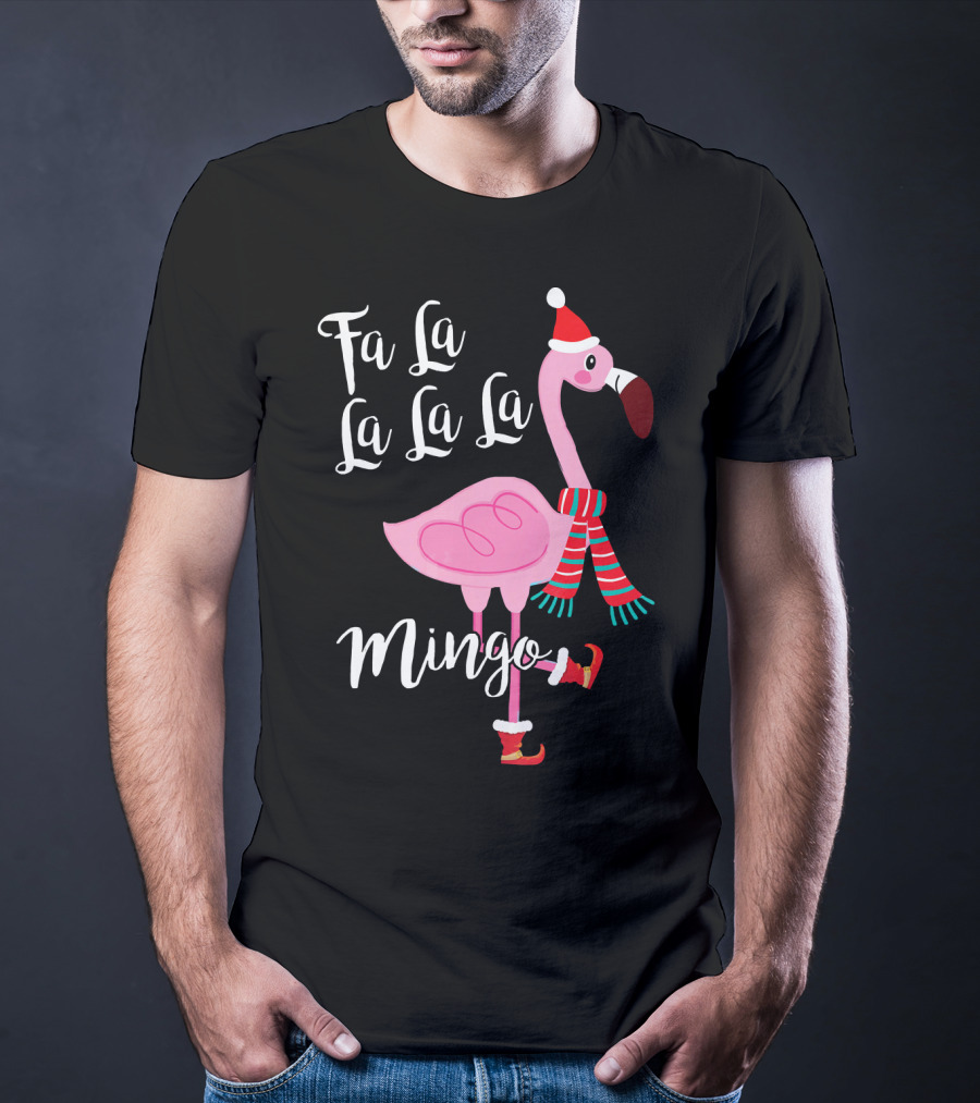 Fa La La La La Mingo Santa Flamingo Scarf Holiday Winter T-Shirt