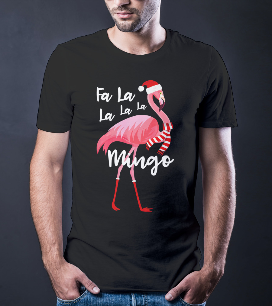 Fa La La La La Mingo Flamingo Santa Hat Holiday T-Shirt
