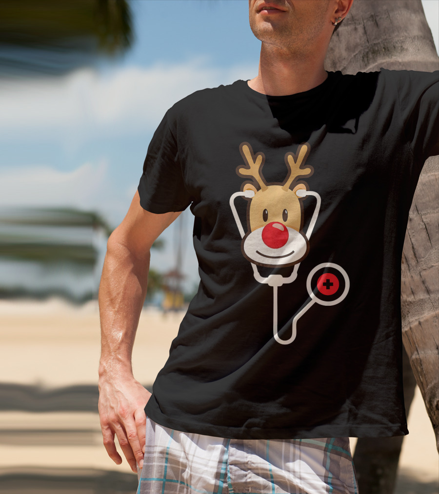 Cute Moose Reindeer Stethoscope Nurse T-Shirt