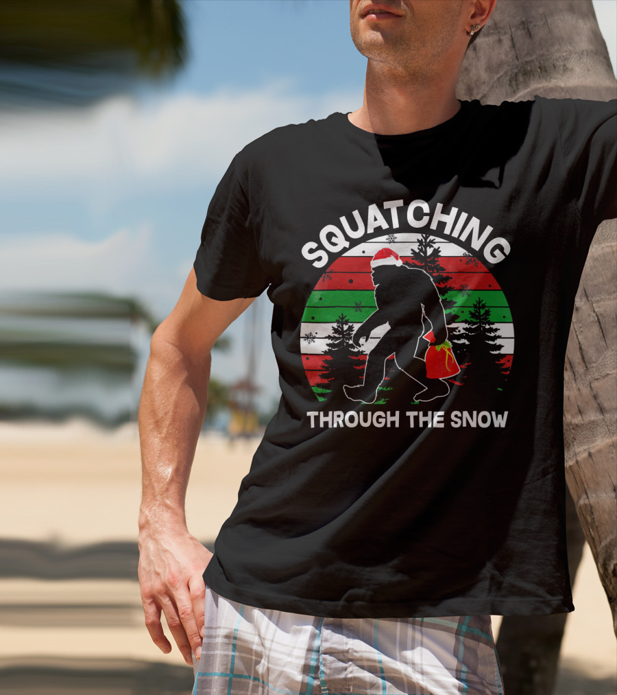 Squatching Through The Snow Santa Bigfoot T-Shirt