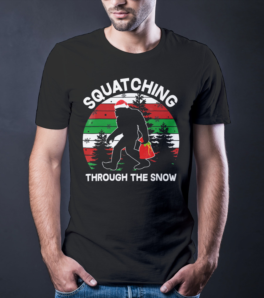 Squatching Through The Snow Santa Bigfoot T-Shirt