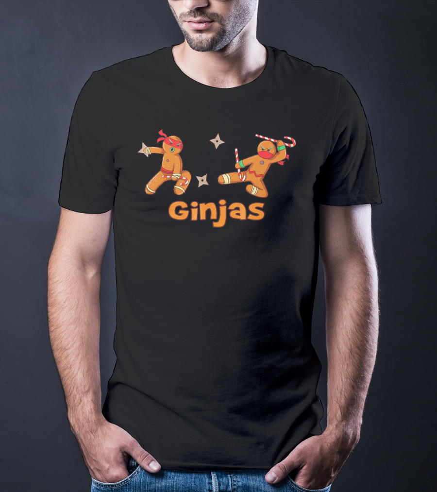Ginjas Fighting Candy Cane Crew Gingerbr Ninja Gingerbread Cookies T-Shirt