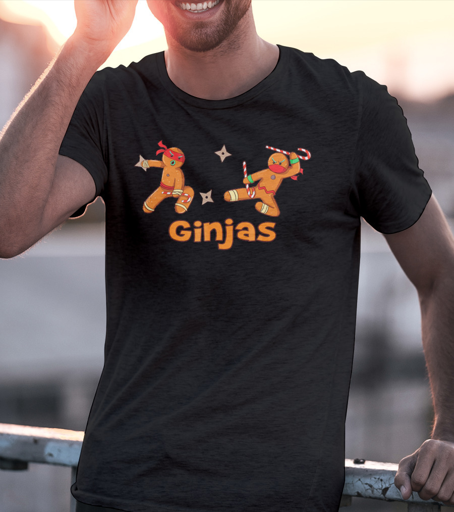 Ginjas Fighting Candy Cane Crew Gingerbr Ninja Gingerbread Cookies T-Shirt