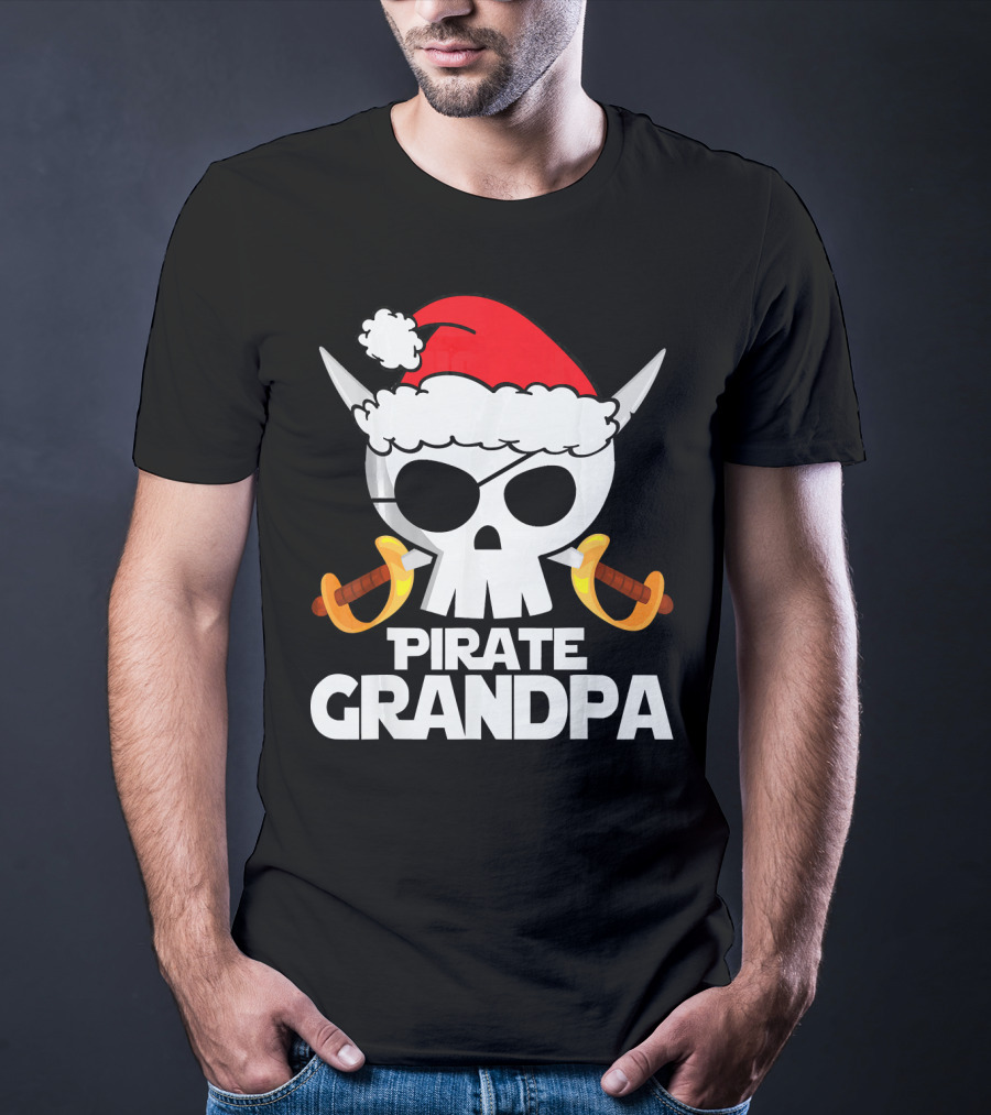 Pirate Grandpa Santa Skull With Swords Christmas Humor T-Shirt