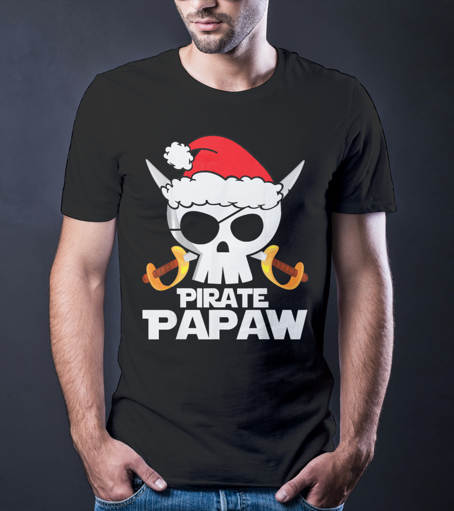 Santa Claus Pirate Papaw Skull With Swords T-Shirt