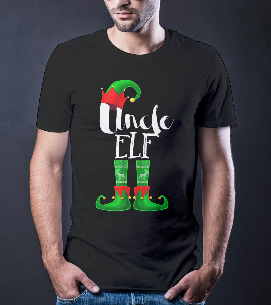 Uncle Elf Christmas Outfit With Santa Hat And Festive Green Boots T-Shirt