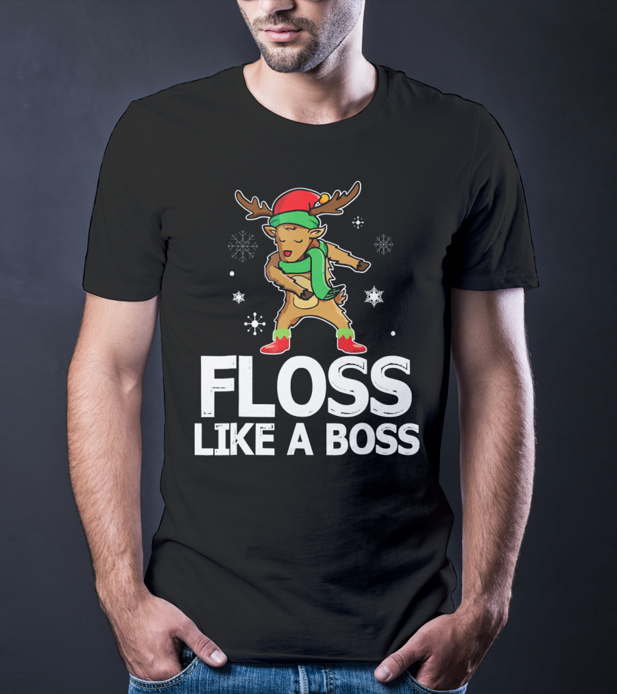 Reindeer ELF Costume Floss Like A Boss Snowflakes Christmas Dance T-Shirt