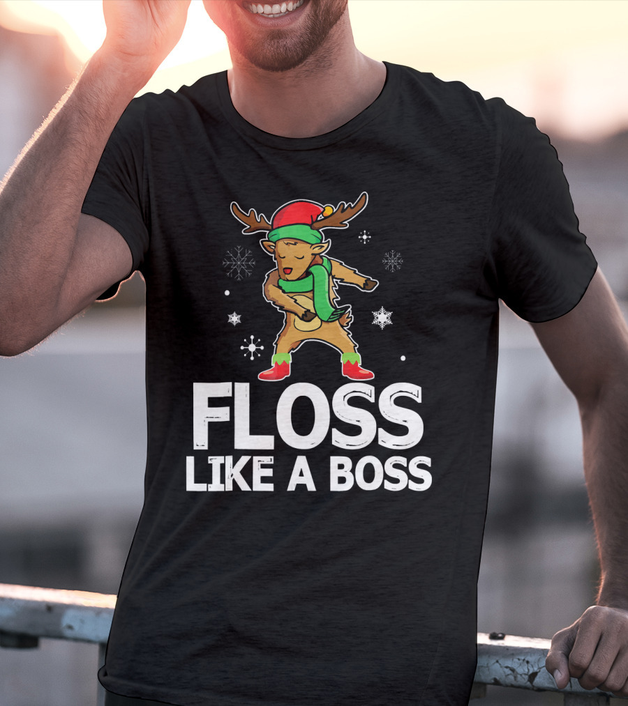 Reindeer ELF Costume Floss Like A Boss Snowflakes Christmas Dance T-Shirt