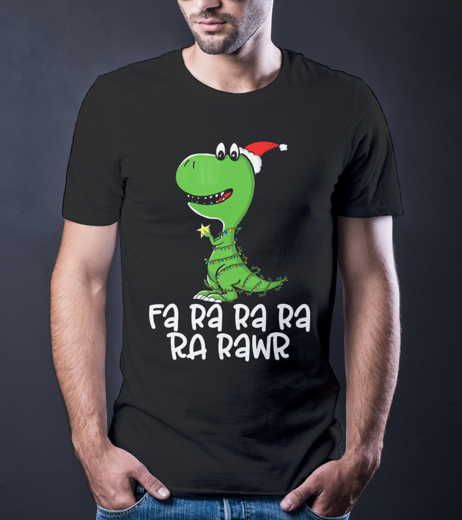 Fa Ra Ra Ra Rawr Dinosaur Christmas Lights Santa Hat T-Shirt