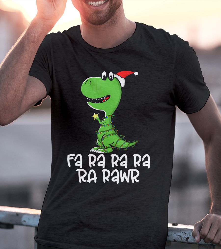 Fa Ra Ra Ra Rawr Dinosaur Christmas Lights Santa Hat T-Shirt