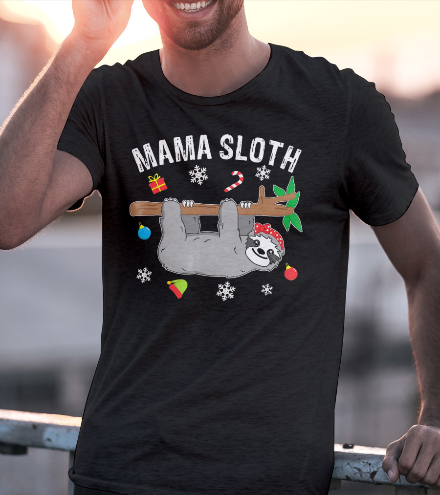 Mama Sloth Christmas Snowflakes Candy Cane Hanging T-Shirt