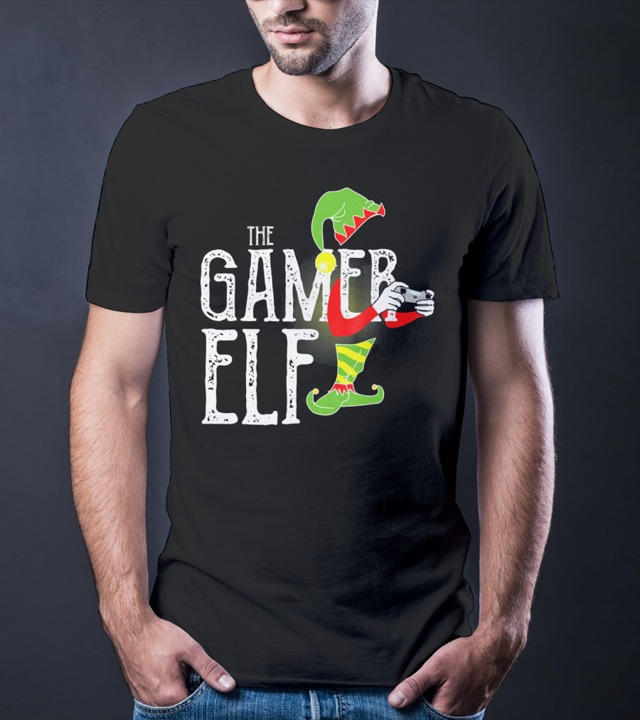 The Gamer Elf With Controller And Festive T-Shirt