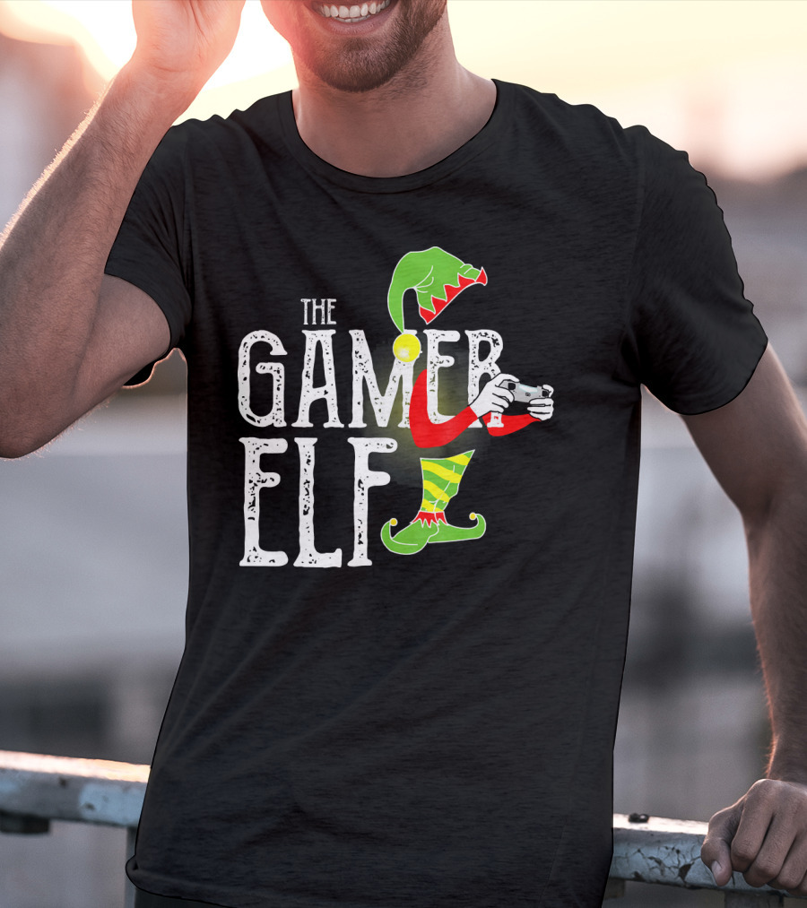 The Gamer Elf With Controller And Festive T-Shirt