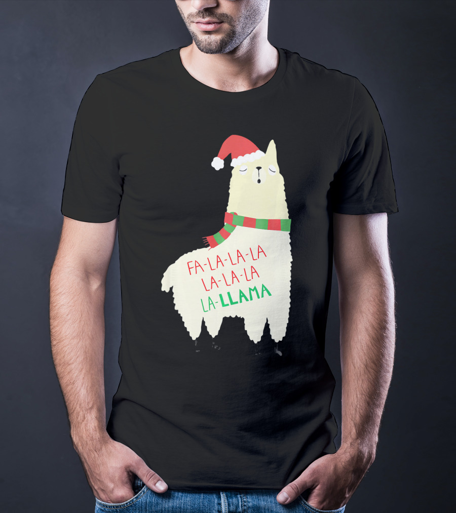 Fa La La La Llama Holiday Llama In Santa Hat And Scarf T-Shirt