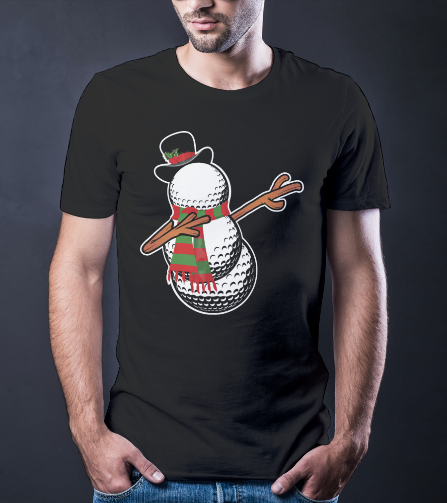 Dabbing Golf Snowman Christmas Hat And Scarf T-Shirt