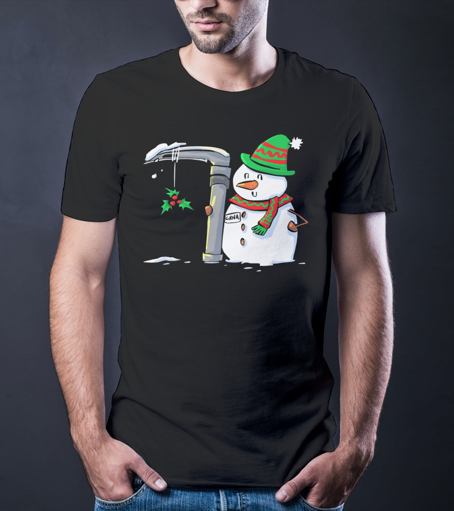Snowman With Mac 3 Anesthesia Wearing Holiday Hat And Scarf With Holly Decor T-Shirt