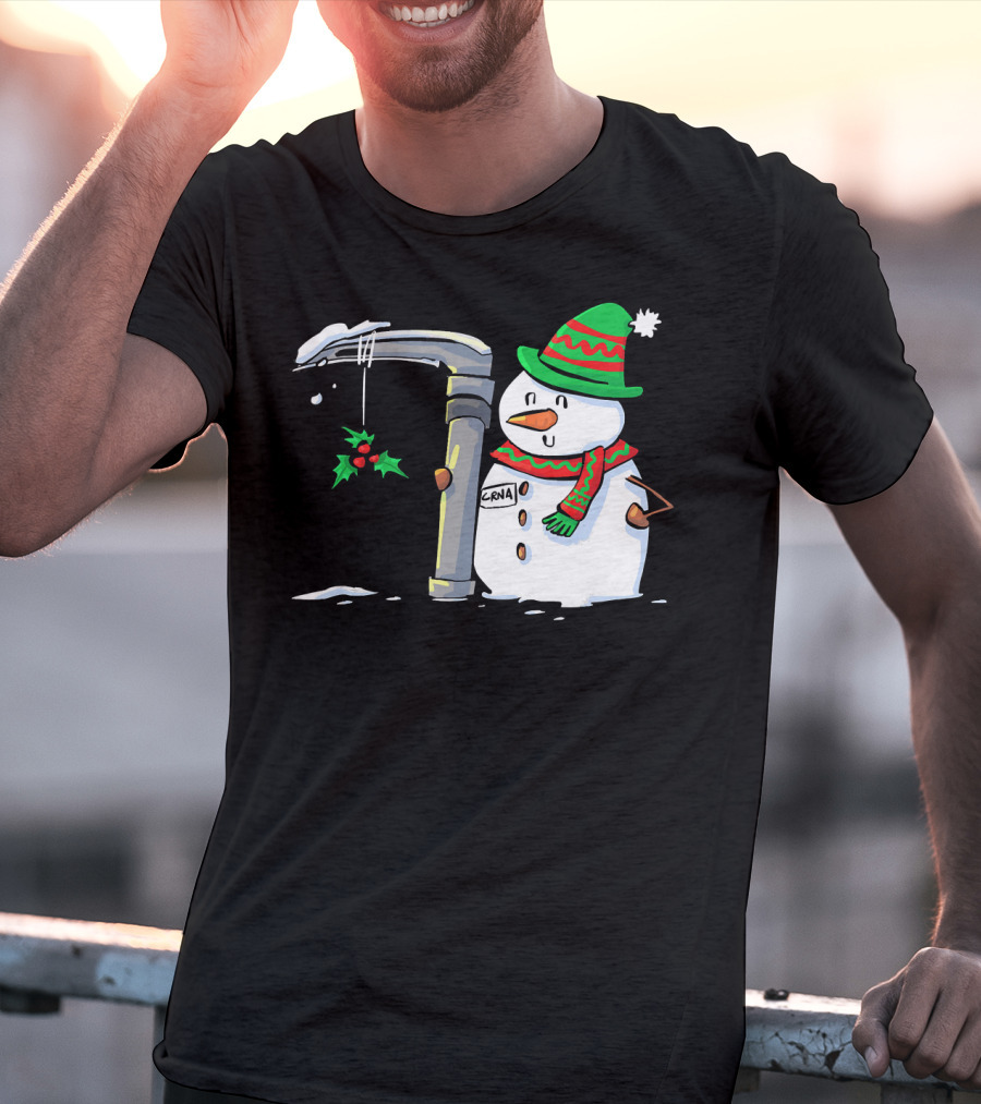 Snowman With Mac 3 Anesthesia Wearing Holiday Hat And Scarf With Holly Decor T-Shirt