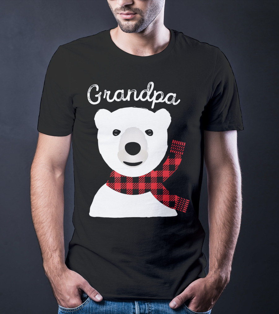 Grandpa Christmas Bear With Red Plaid Scarf Family Matching T-Shirt