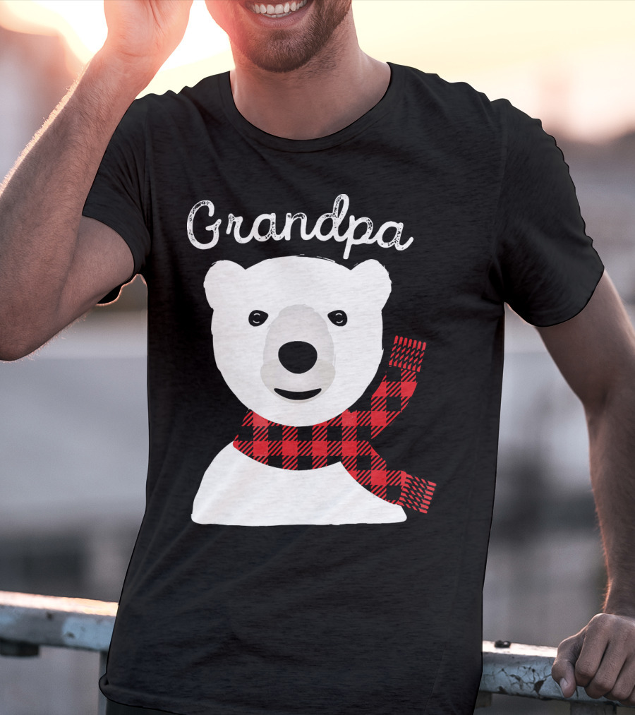 Grandpa Christmas Bear With Red Plaid Scarf Family Matching T-Shirt